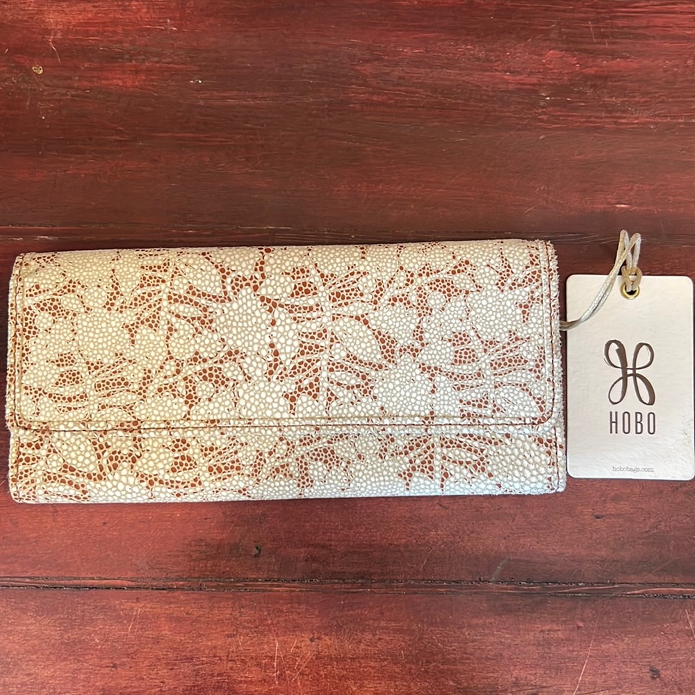 HOBO Cream and Brown Leaf Pattern Wallet